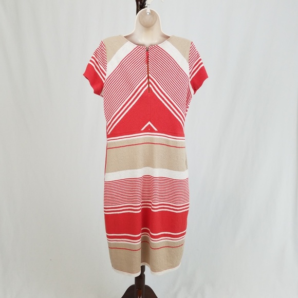 Anthropologie Lilka dress stripes orange tan L - Picture 2 of 7